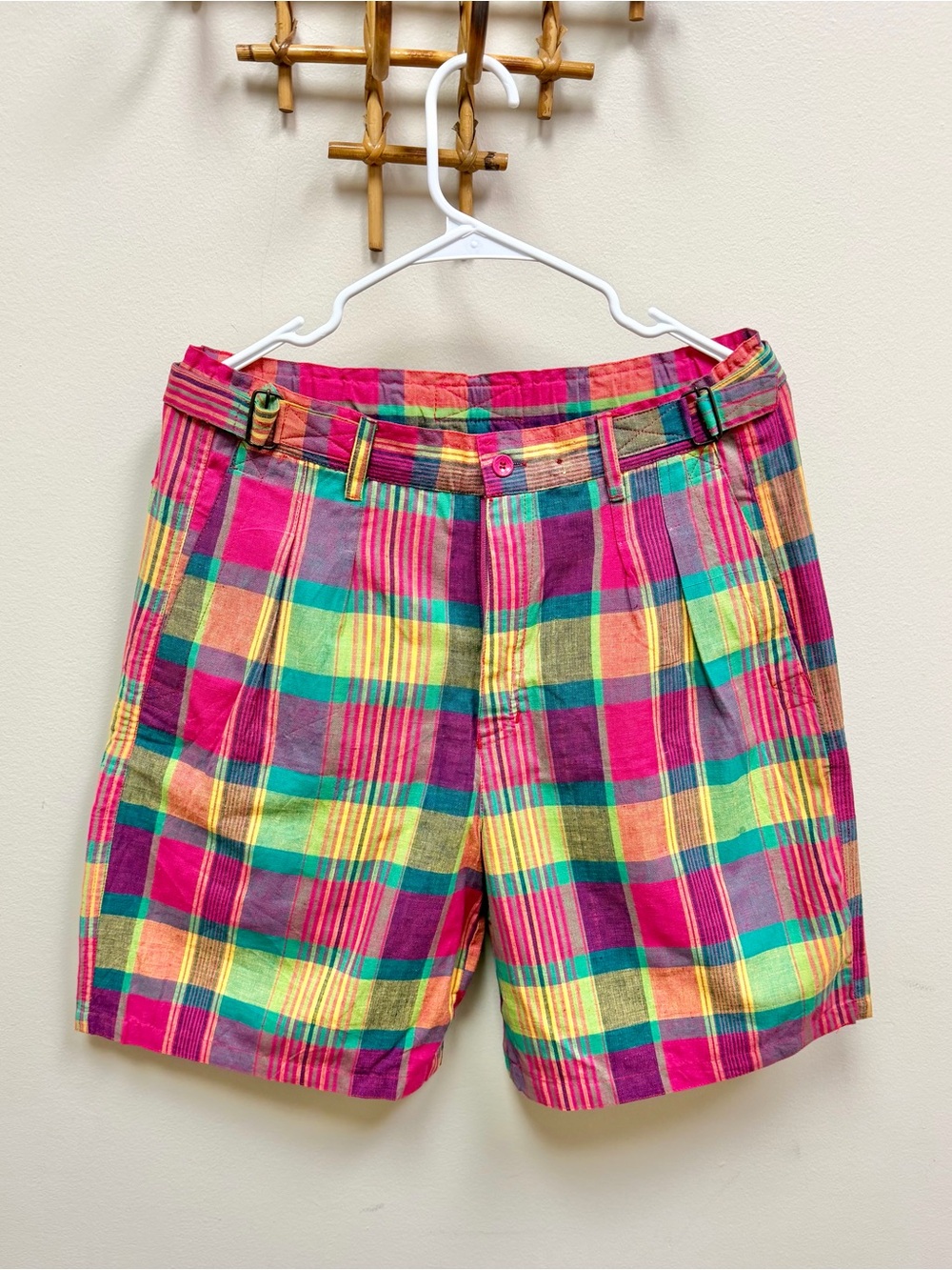 80s-90s Vintage 🩷 NOS AMRAV Rainbow Plaid Cotton Shorts